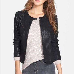 Halogen | Zip Front Shimmer Finish Leather Jacket